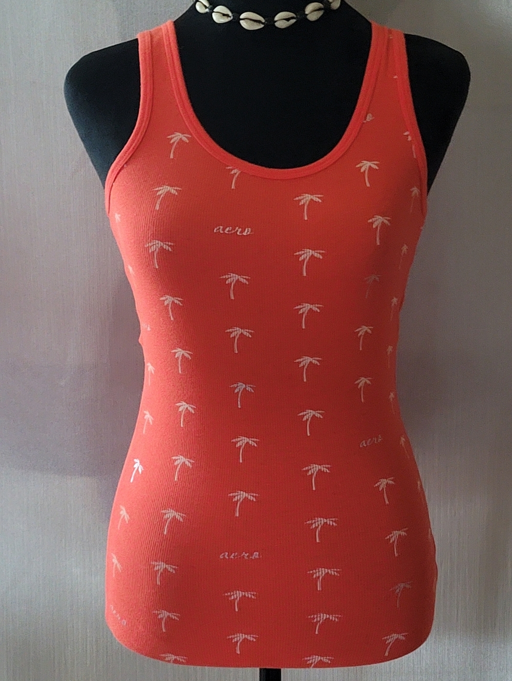 Aero Coral Palm Print Ribbed Tank Top